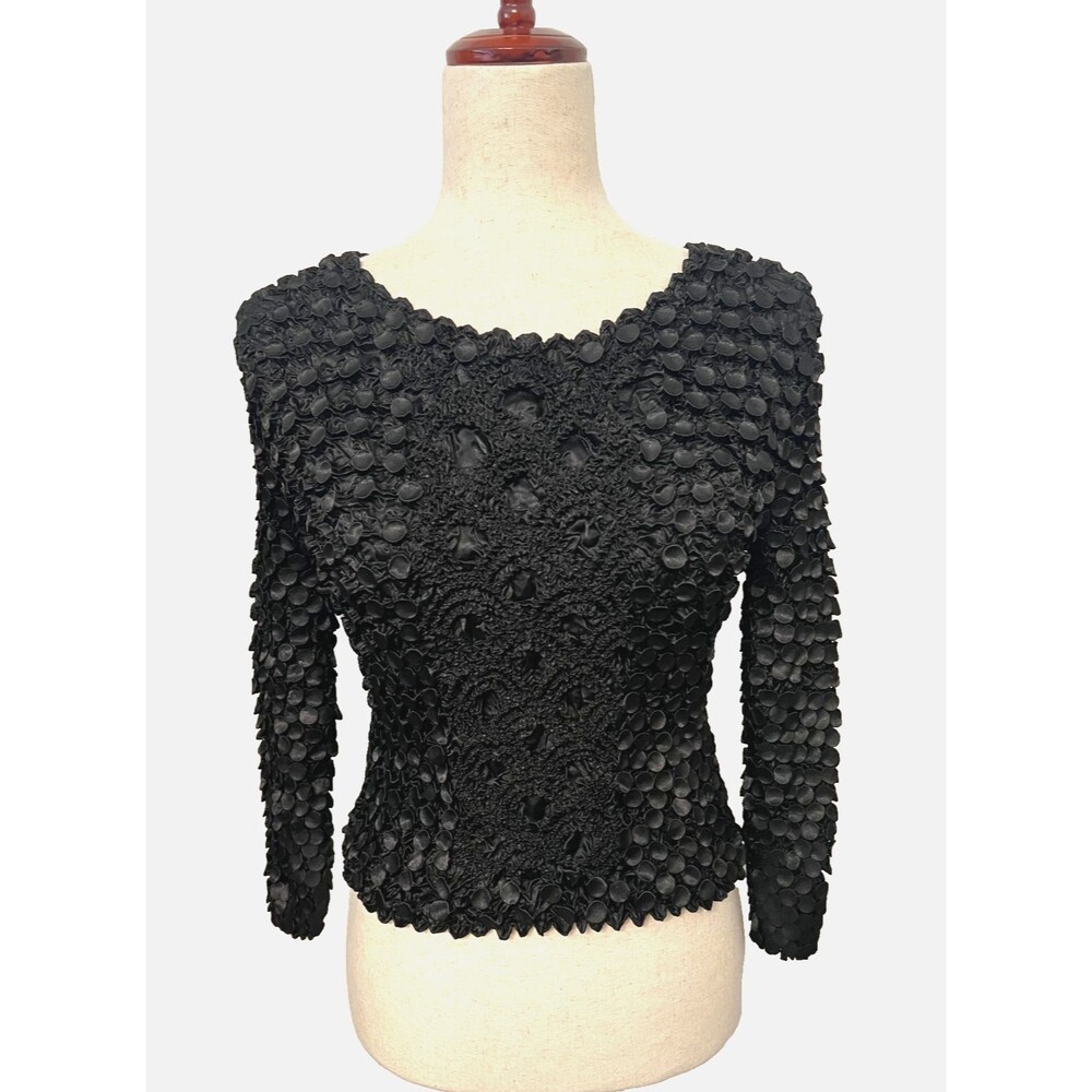 Vintage Y2K Popcorn Crinkle Shirt Black Magic Bubble Top Women's S/M Long Sleeve